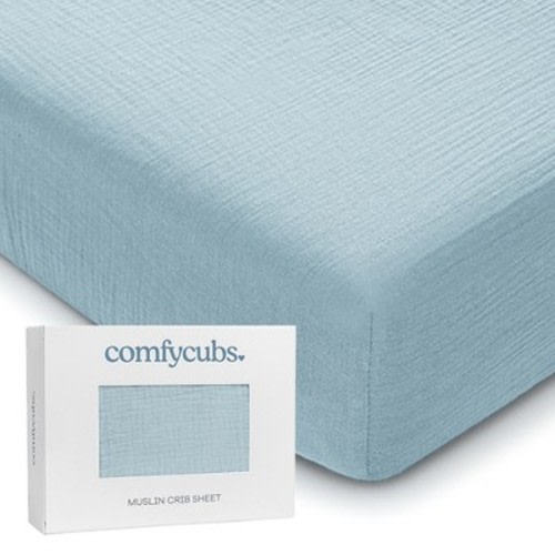 Muslin Fitted Crib Sheet, Extra Soft 100% Muslin Cotton Crib Sheets for Standard Crib and Toddler Mattresses by Comfy Cubs, Color: Sky blue