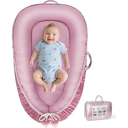 Baby Lounger - Baby Lounger for Newborn 0-24 Months, Breathable & Soft Cotton and Velvet Cover Baby Nest, Portable Cozy Infant Lounger for Home and Travel, Ideal Baby Essentials & Shower Gifts