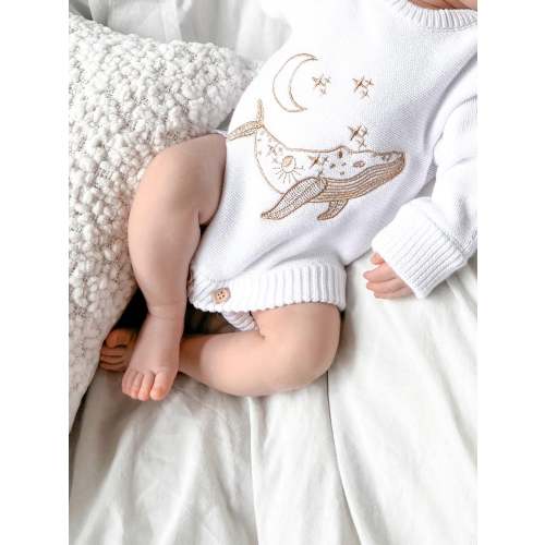 Cove Romper | Coconut with Champagne Embroidery