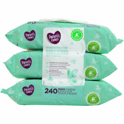 Parent's Choice Fragrance Free Baby Wipes, 3 packs (240 total count)