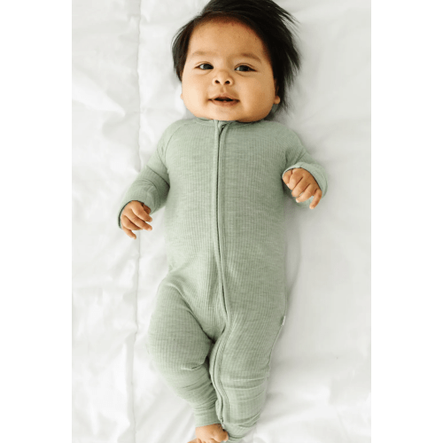 Heather Sage Ribbed Zippy - Little Sleepies