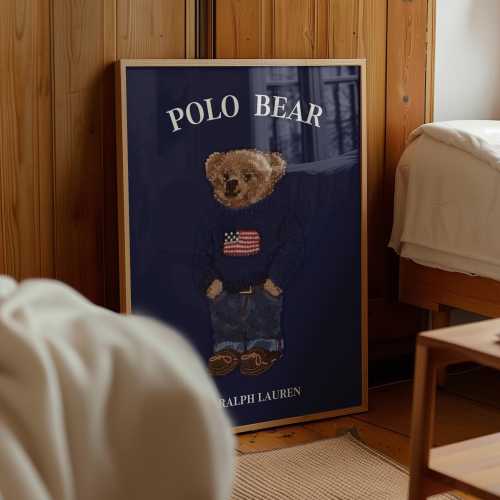 Physical Poster Polo Bear Poster, Fashion Magazine Poster Vintage Fashion Magazine Poster, Ralph Luxury Fashion Print, Blue Polo Bear Print