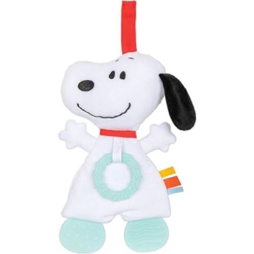 KIDS PREFERRED Peanuts Snoopy Baby Sensory Toy Crinkle Blanket Stuffed Animal for Newborn Infants and Babies Teether Toys with Stroller Car Seat Loop