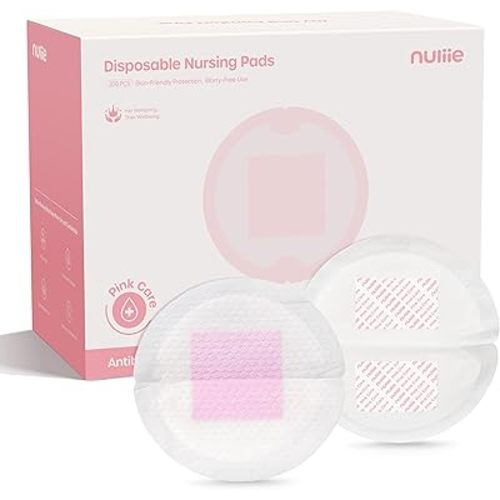 Nuliie Skin-Friendly Pink Core Nursing Pads 200 Count, Disposable Breast Pads for Breastfeeding, Gentle & Comfortable, Leakproof, Individually Wrapped