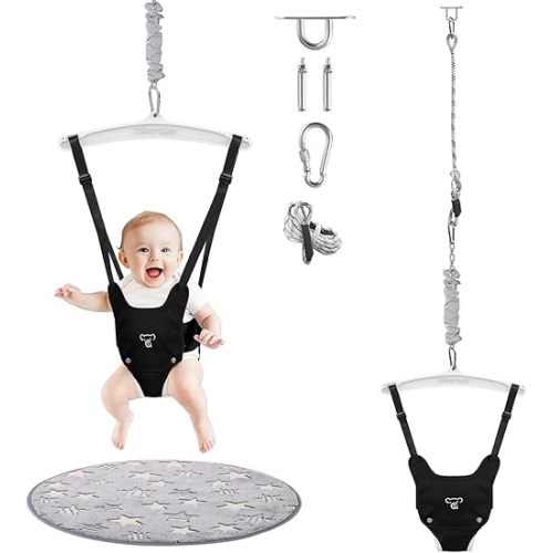 Baby Jumper with a Ceiling Hook for Infant & Toddlers, Baby Door Jumper with Adjustable Chain, Protable Jumpers and Bouncers for Indoor/Outdoor, Baby Doorway Jumper with Soft Rug