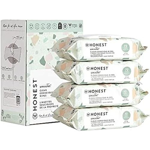 The Honest Company Clean Conscious Multi-Use Wipes Unscented Hypoallergenic Baby for Sensitive Skin 99% Water Plant-Based Compostable Geo Mood 288 Count