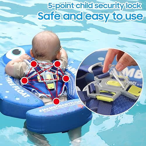 Mambobaby Float with Canopy & Portable Backpack Skin-friendly Baby Swim Float with Tail Waterproof Non-Inflatable Mambo Float Smart Swim Trainer Soft Solid Infant Pool Float 3-24 months Baby Swim Ring