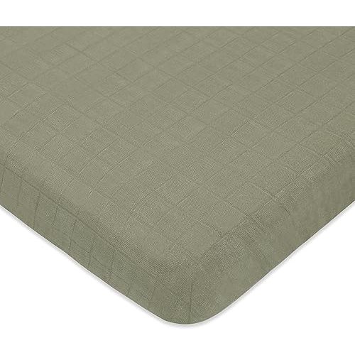 Babyletto 100% Organic Cotton Mini Crib Sheet, GOTS-Certified, Fitted 360°, Ultra-Soft and Breathable Muslin - Matcha Green