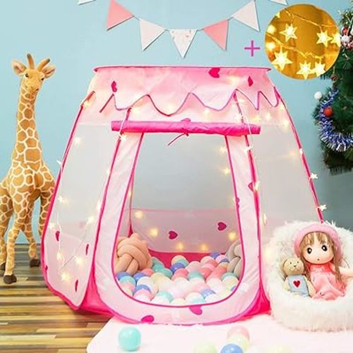 Princess Tent with Star Light for 1 Year Old Birthday Gift, Ball Pit for Babies, Toddlers Girls Toys, Easy to Pop Up and Assemble