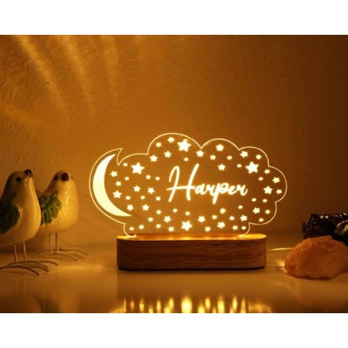 Personalized Night Light with Moon & Stars - Nursery Decor - Custom Name Light Night Gift - Kids Room Decor - Personalized Gifts for Kids