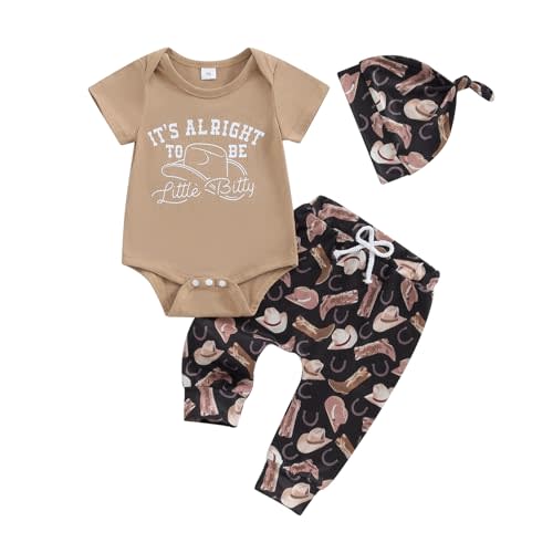 Kayotuas Newborn Baby Boy Cowboy Outfit Country Western Romper Shirt and Cowboy Boot Pants with Hat 3 Pcs Coming Home Outfit