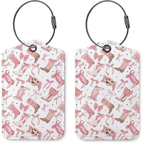 Pink Bow Luggage Tag,Preppy Gifts,Coquette Western Luggage Tags for Suitcases,Trendy 2 Pack Luggage Tags for Travel,Teen Girls Gifts Suitcase Tags