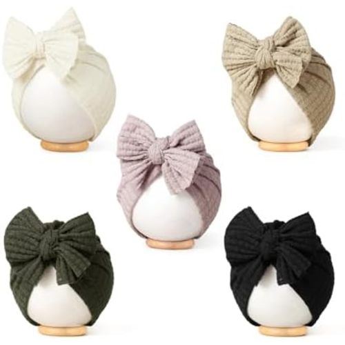 5 PCS Baby Hair Bow Hats, Baby Turban for Baby Girls, Toddler Hat with Bows for Girls, Infant Caps