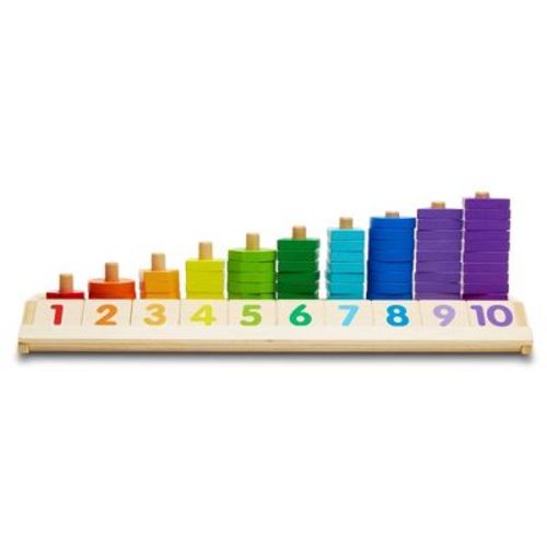 Melissa & Doug Counting Shape Stacker - Wooden Educational Toy With 55 Shapes And 10 Number Tiles