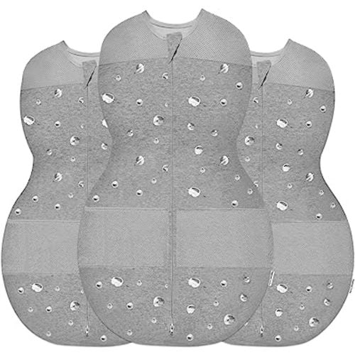 Happiest Baby Sleepea 5-Second Swaddle - 100% Organic Cotton Baby Swaddle Blanket - Doctor Designed Promotes Healthy Hip Development - 3-Pack Bundle (Graphite Planets, S, M, L)