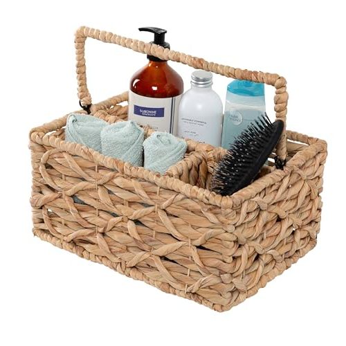 Honey-Can-Do Multi-Use 3-Compartment Wicker Basket Caddy with Handle, Natural STO-09844 Natural Medium