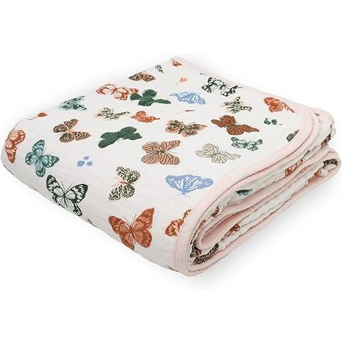 Little Unicorn Original Premium Cotton Quilt | Multi-Layered & Extra-Soft Muslin Fabric |for Babies & Toddlers (Butterflies)