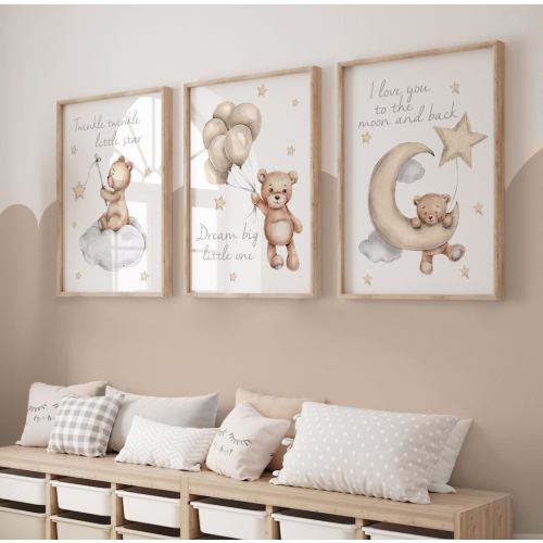 set of 3 nursery prints,teddy bear nursery,gender neutral nursery decor,baby boys,baby girls,unisex nursery,nursery decor,nursery wall art