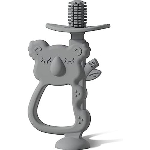 Moonkie Teething Toy, Safe & Easy to Hold BPA Free Silicone Teethers, 360° Baby Toothbrush with Suction Base, Teether Toys Best for Babies 6-12 Months (Koala Lunar Grey)