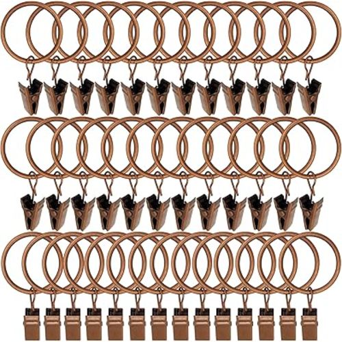 40 Pack Antique Copper Curtain Rings with Clips, Curtain Hooks Hangers Clip Rings for Hanging Drapes Bows Hat, Drapery Rings 1.26 in I D, Fits up to 1 in Diameter Curtain Rod.