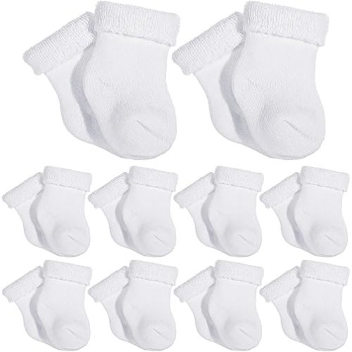10 Pairs Preemie Baby Terry Cotton Turn Cuff Socks for Newborn Girls Boys - Nicu