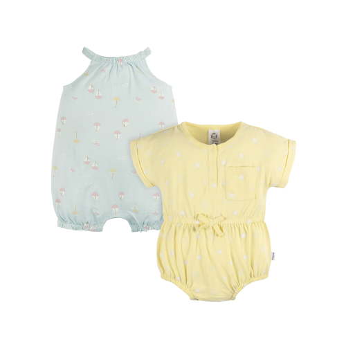 Gerber Baby Girl Rompers, 2-Pack, Sizes 0/3 Months - 24 Months