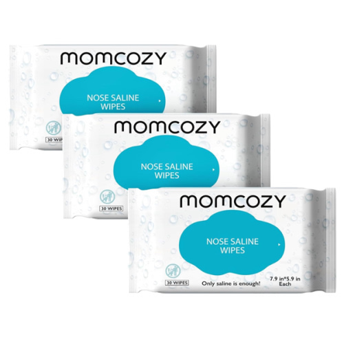 Baby Wipes, Momcozy Nose Saline Baby Wipes, Made Only With Natural Saline, No Additives, 100% Biodegradable, Unscented & Hypoallergenic for Sensitive Skin, Easy to Carry, 90 Count (Packs of 3)