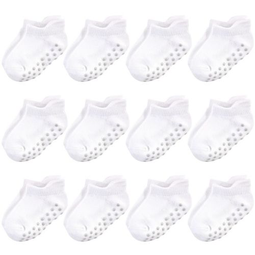 Touched by Nature Baby and Toddler Unisex Organic Cotton Socks with Non-Skid Gripper for Fall Resistance, White No-Show