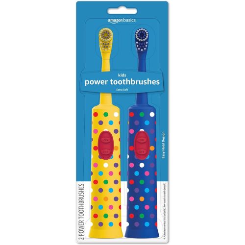 Amazon Basics Kids Battery Powered Toothbrush, 2 Count, 1 Pack (Previously Solimo)