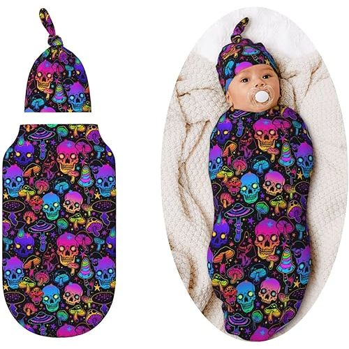 Mushroom Skull Swaddle Blankets Newborn Receiving Blanket Baby Swaddle Wrap Soft Sleeping Sack for Baby Girls Boys