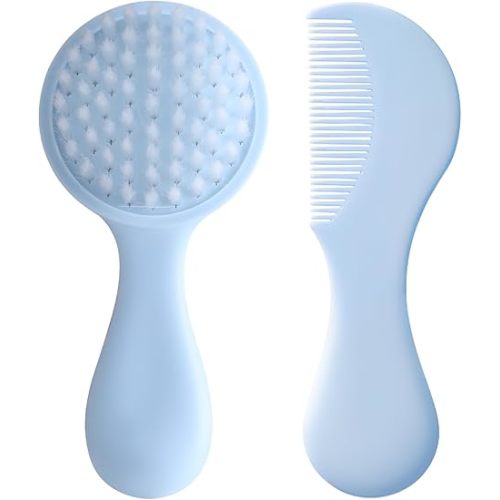 Baby Hair Comb Set Soft Baby Hair Brush Baby Comb Hair Comb Set Newborn Baby Hair Brush and Comb Set Baby Care Hair Brush for Girls and Boys,Baby Hair Brush Set for Newborns, Blue