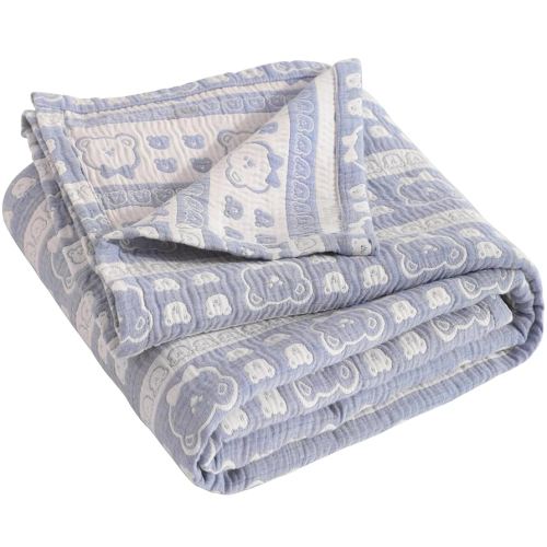 NTBAY 3 Layer Muslin Cotton Toddler Blanket, Jacquard Reversible Nursery Bed Blanket, Super Soft and Thermal for All Seasons, Decoration Gift, 30"x40", Blue Bear
