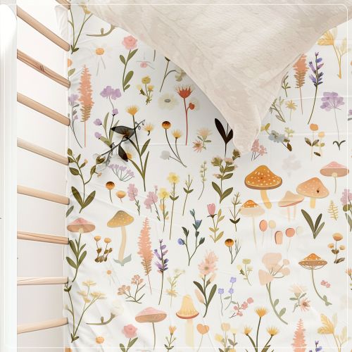 Woodland nursery decor whimsical crib sheets woodland baby shower gift mushroom nursery bedding wildflower woodland baby gift forest nursery