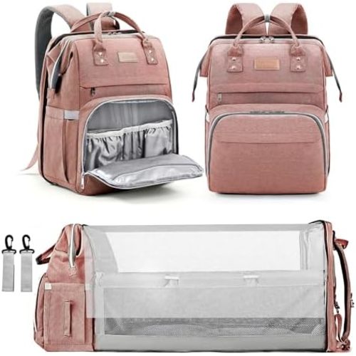 Diaper Bag Backpack, Large Capacity Multifunction Baby Bag with Changing Pad for Boy Girl, Travel for Moms Dads, Baby Registry Search Shower Gifts Waterproof and Stylish Pink