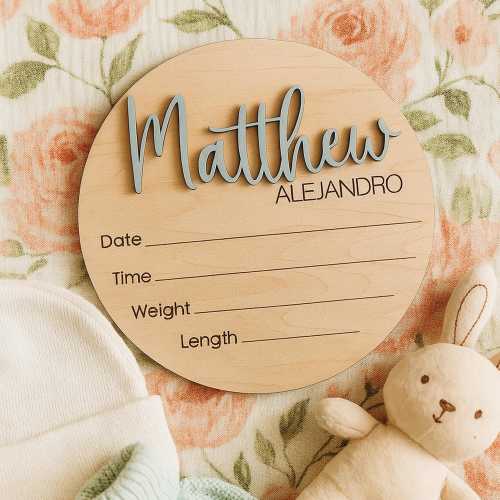 Personalized Baby Name Announcement Sign, 3D Hospital Name Wood Sign, Birth Stats Announcement Sign, Newborn Photo Prop, Engraved Baby Name