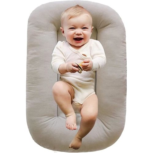 Baby Lounger Pillow for Newborn, Snuggle Organic Lounger for Baby, Soft Cotton Breathable Baby Nest Sleeper (Beige,95x55cm/37.4x21.6in)