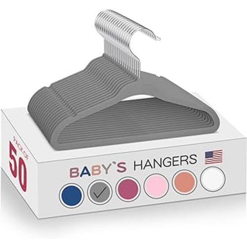 MOERKADA Kids Velvet Hangers 50pack-11 Inch Non Slip Baby Hangers Velvet, Space Saving Kids Clothes Hangers - 360° Swivel Hook, Strong & Durable Infant/Toddler Hangers