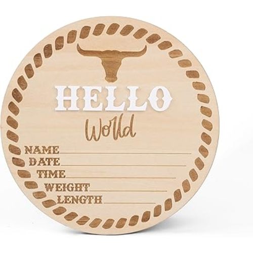 Hello World Baby Birth Stats Sign, 6.2 inches, Wood Engraved Hospital Announcement Board with Flower (BB85)