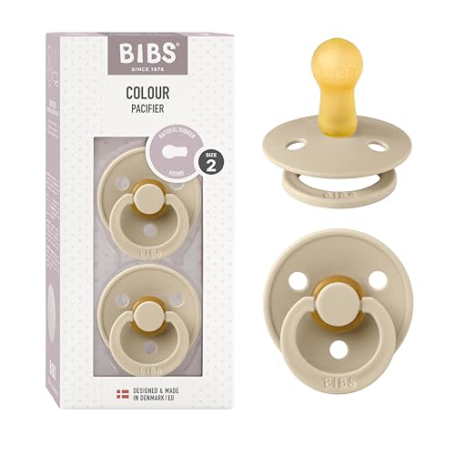 BIBS Pacifiers Colour Collection | Natural Rubber Baby Pacifier | Set of 2 BPA-Free Soothers | Made in Denmark | 6+ Months (Pack of 2) | Vanilla