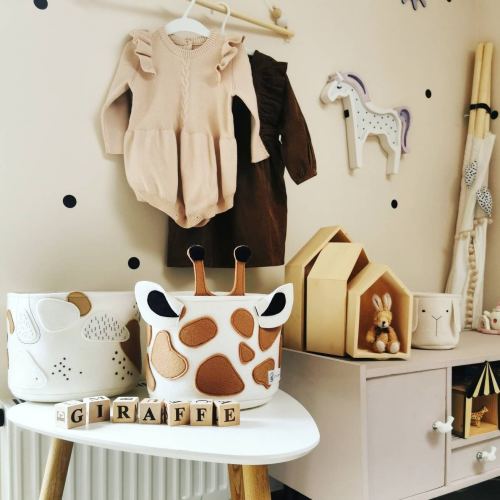 Abstract shapes felt giraffe basket, unique safari storage bin, giraffe nursery, woodland