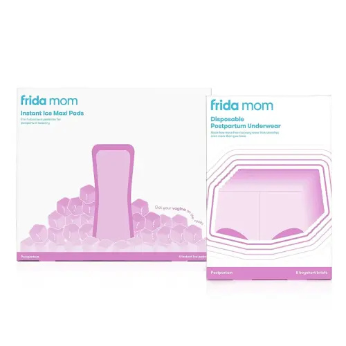 Frida Mom 2-in-1 Postpartum Absorbent Perineal Ice Maxi Pads + Disposable Underwear (Regular Boyshort) for Postpartum Care, Perineal Recovery and Cleansing After Birth