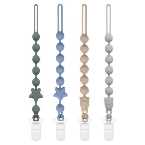 Babygoal Silicone Pacifier Clips 4 Pack, Pacifier Holder Clip for Baby Boy Girl Fits All Pacifier,Binky,Teething Toys and Teether-Neutral Color