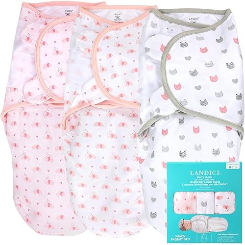 LANDICI 3 Pack Swaddle Sleep Sacks With Easy-Change, 100% Cotton Newborn Sack 0-3 Months, Ergonomic Swaddles, Baby Blanket, Essentials (Pink Zoo)