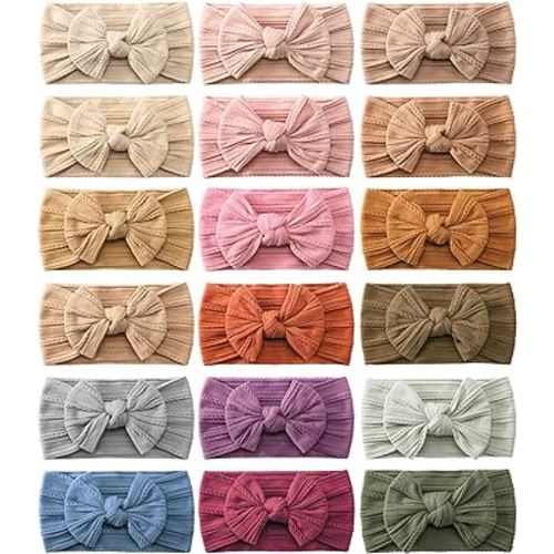 jollybows 18pcs Baby Nylon Headbands Hair Bow Elastics Hairbands Hair Accessories for Baby Girls Newborn Infant Toddlers Kid