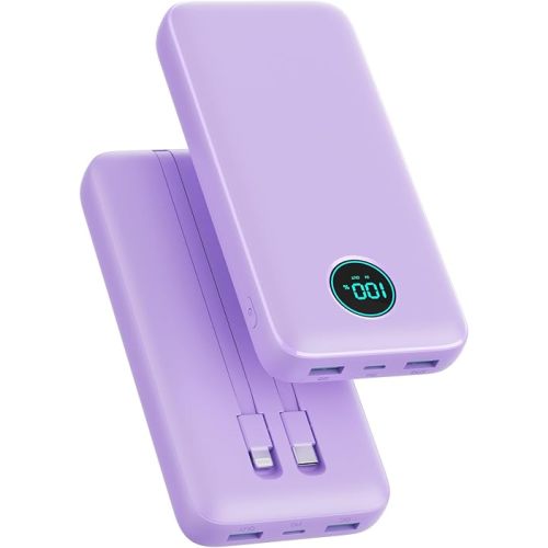 Portable Charger PowerBank 40,800mAh with 2 Built-in Cables,25W PD Fast Charging +QC 4.0 Quick Phone Charging Power Bank, 5 Outputs LCD Display USB C Battery Pack for iPhone 16/15 Android Galaxy etc