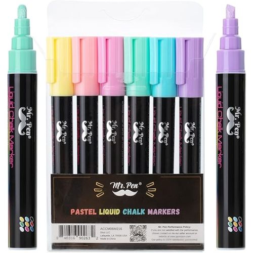 Mr. Pen- Chalk Markers, 6 Pack, Dual Tip, Pastel Colors, 8 Labels, Chalkboard Markers, Liquid Chalk Markers, Chalk Markers for Chalkboard, Chalk Pens, Chalk Marker, Glass Markers