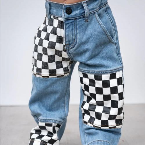Checkered Patch Baggy Jeans