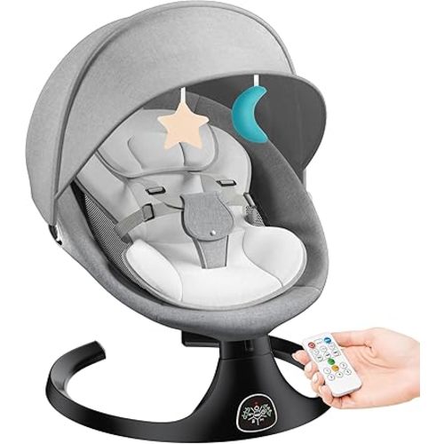 Electric Baby Swing for Infants, Baby Rocker, Portable Baby Swing with 5 Speeds, 10 Lullabies Music Remote Control Indoor & Outdoor Use