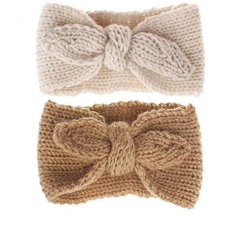 UTOWO Newborn-Infant-Toddler Knitted-Knotbow-Turban Rabbit-Ear-Headbands Baby-Girls Head-Wrap-Headband 0-6 years (Camel + Beige)