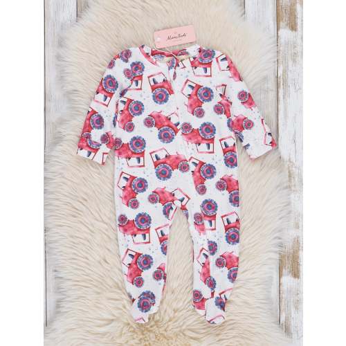 Bright Red Tractor Footed Sleeper Pajamas